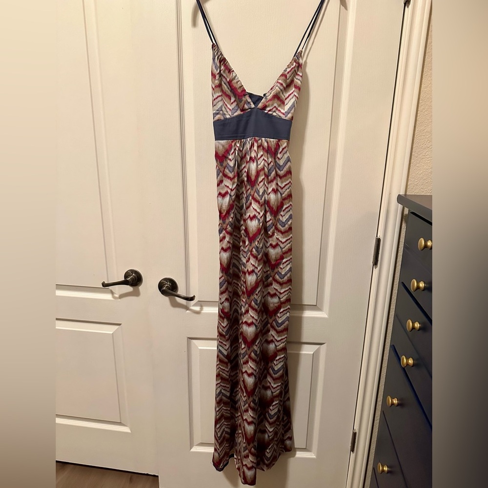 BCBG Multicolor Maxi Dress with Adjustable Cross Back Tie
